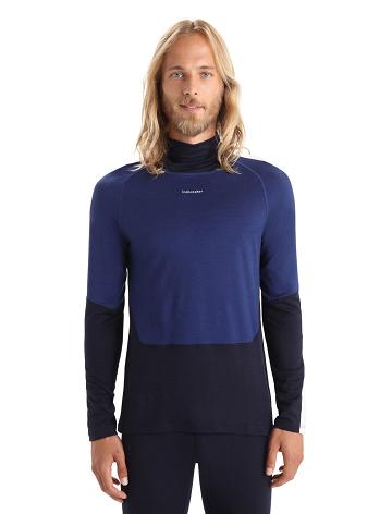 Icebreaker Merino 200 Sonebula Long Sleeve High Neck Thermal Top Férfi Base Layers Sötétkék Királykék Sötétkék | HU 1346CTVE